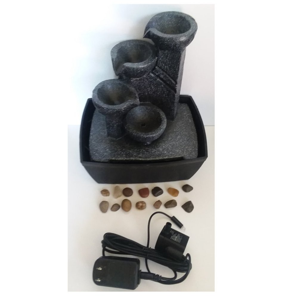 Desktop Fountain w/ Lights & Stones, Calming Fengshui Home Gentle Waterfall 9"